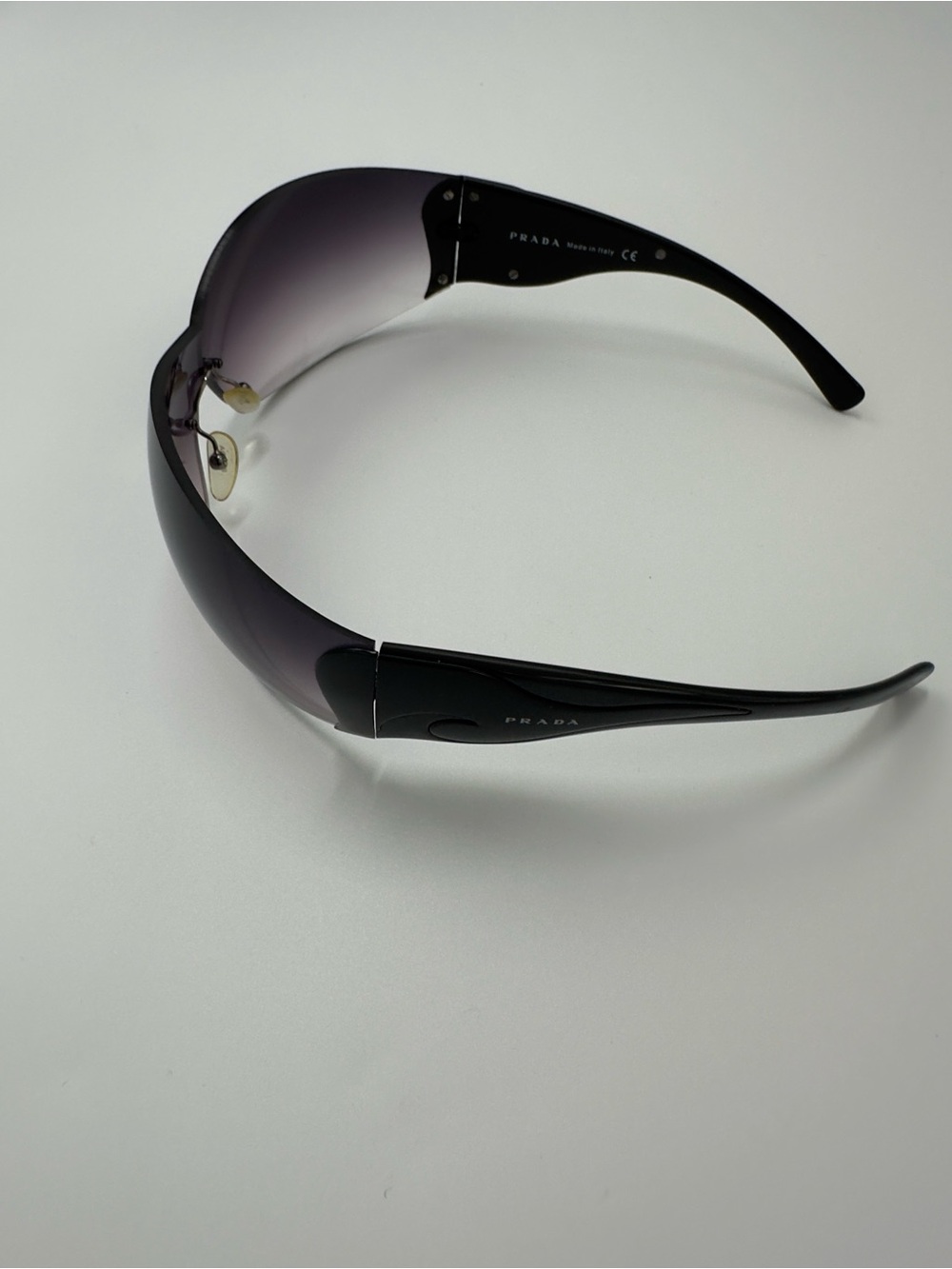 Vintage Prada Women's Shield Sunglasses - Black + Case SPR 58F 1BO- 5D1 115 - Picture 9 of 12